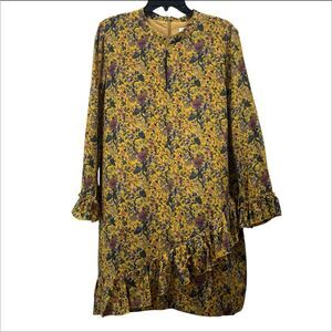 Madewell x Karen Walker Yellow Loretta Silk Floral Ruffle Dress Size 16